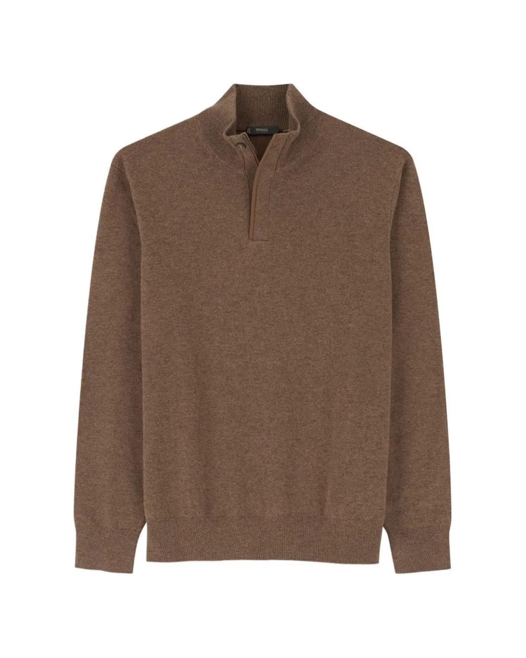 Boggi Brown Pull En Cachemire Et Laine À Col Roulé Zippé Et Fini Chiné for men