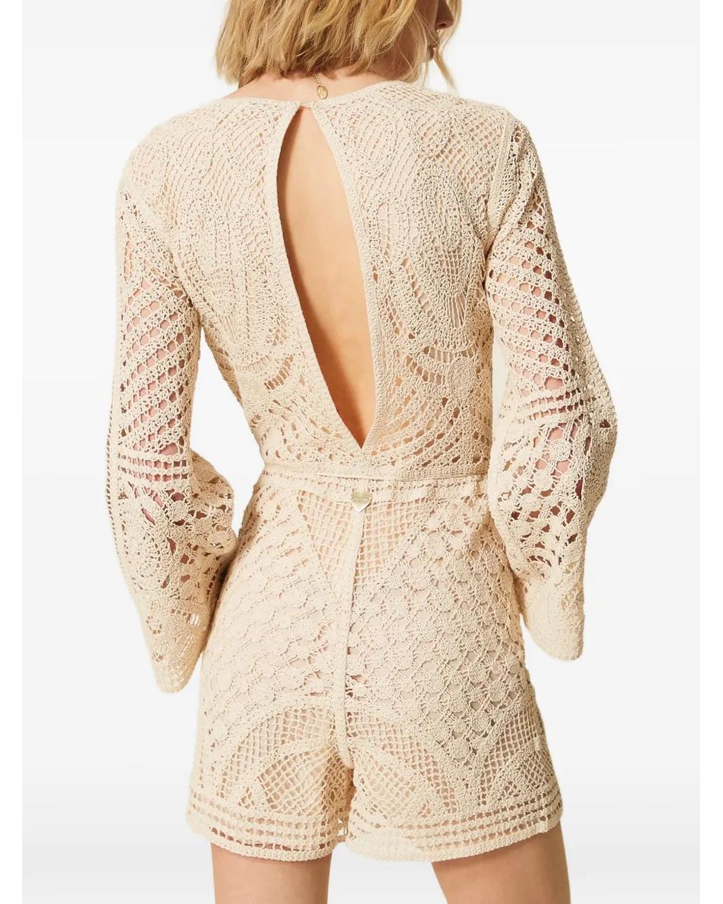 Twinset Natural Crochet Jumpsuit With Belt