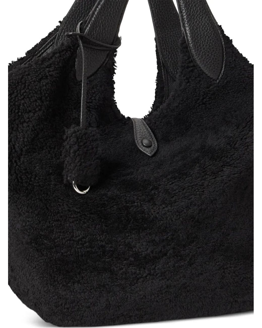 Polo Ralph Lauren Black Play Shearling Leather Tote Bag