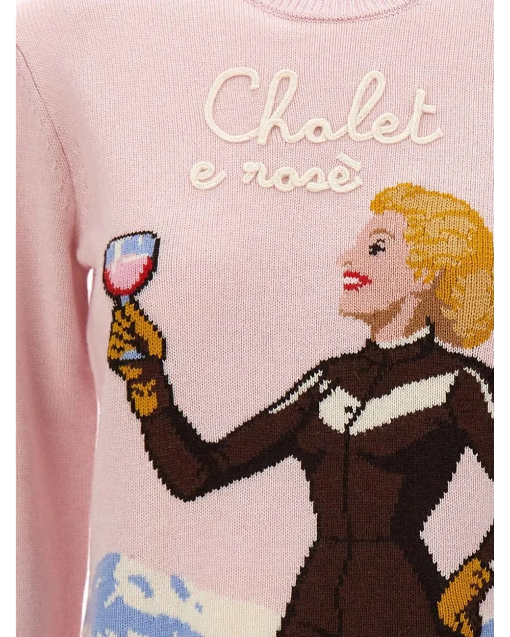 Mc2 Saint Barth Pink New Queen Crewneck Sweater With St. Moritz Skier Jacquard