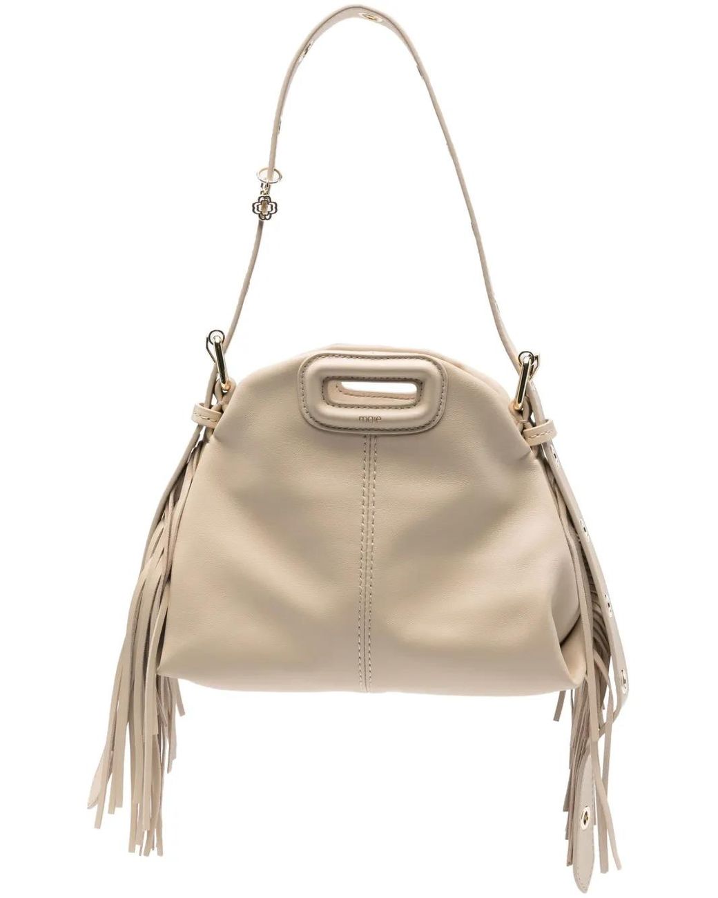 Maje Natural Mini Miss M Fringed Shoulder Bag