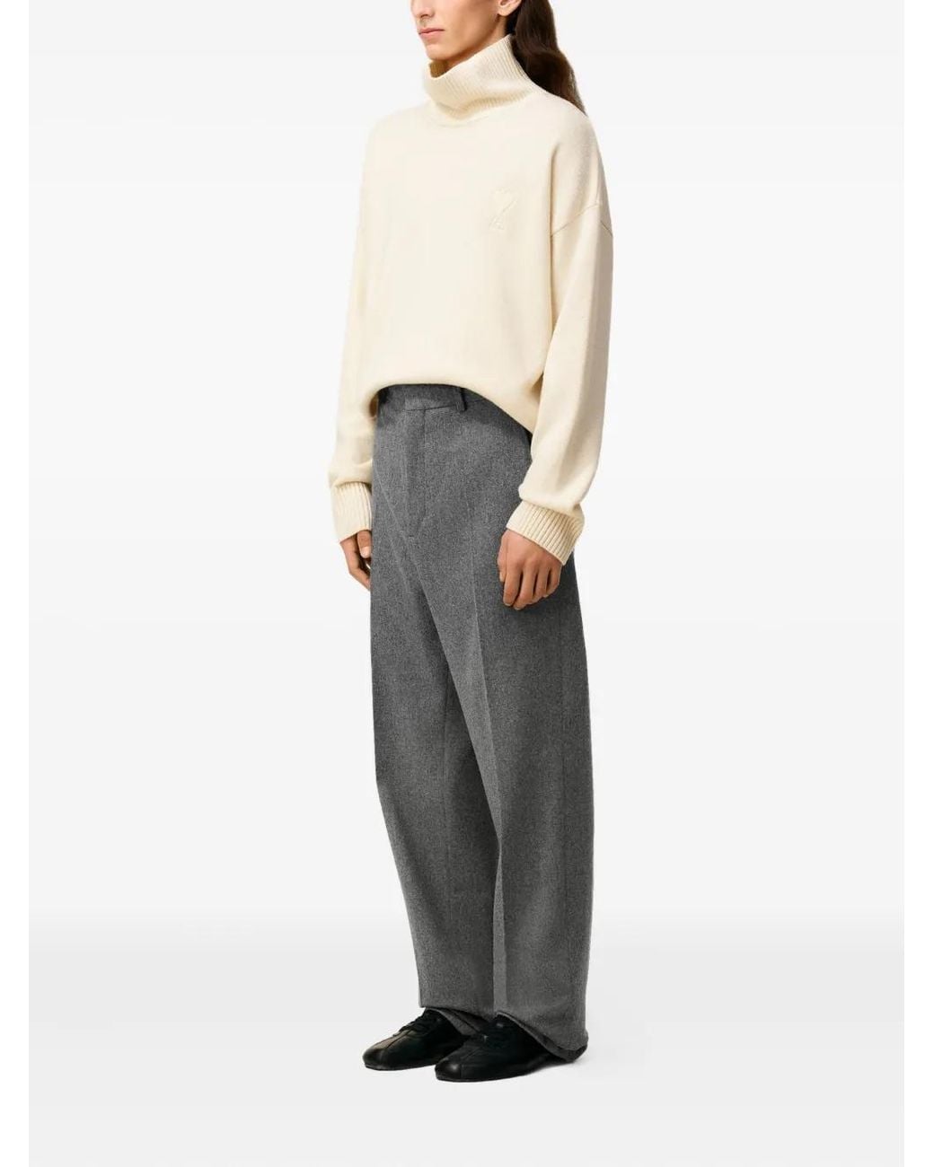 AMI Gray Pressed-Crease Virgin-Wool Trousers for men