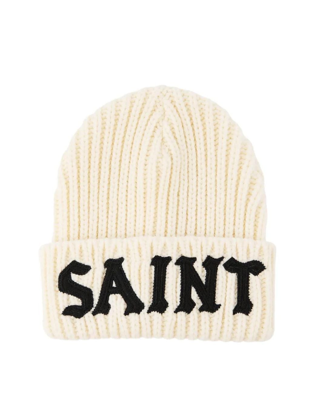 SAINT Mxxxxxx Natural Logo-Embroidered Ribbed Beanie Hat