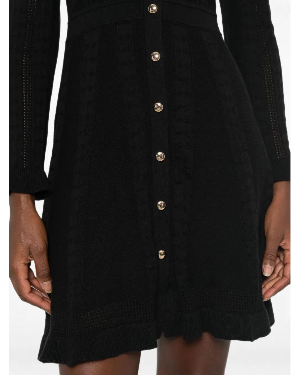 Maje Black Robe Courte En Maille Torsadée Et Finitions Volantées