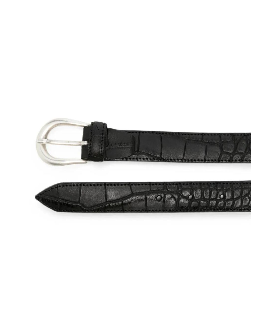 Eraldo Black Crocodile-Effect Buckle Belt for men