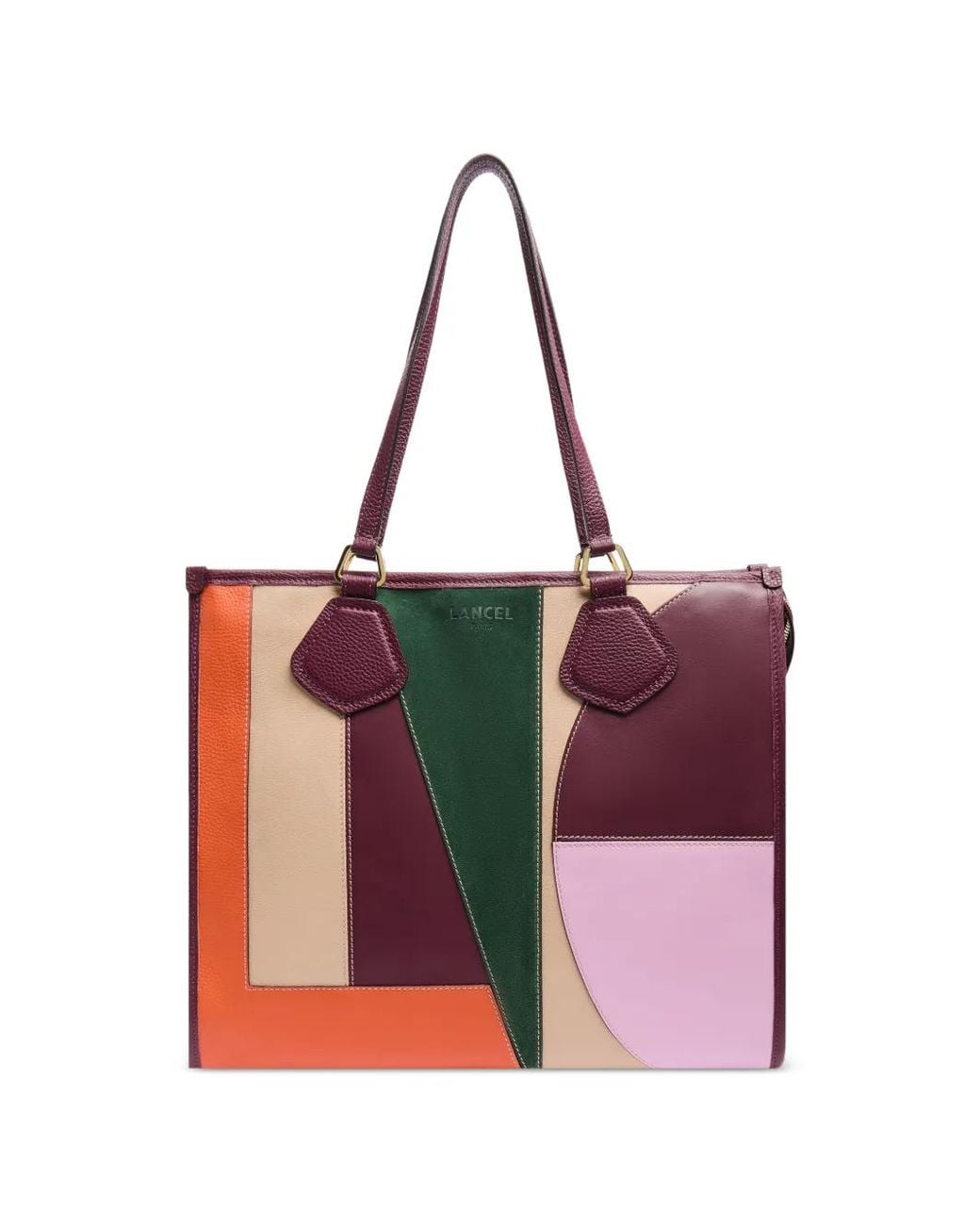 Lancel Red Jour Patchwork Leather Tote Bag