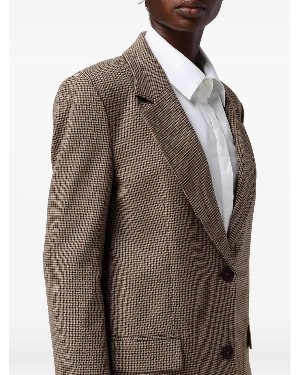 Mar De Margaritas Natural Houndstooth-Pattern Single-Breasted Blazer