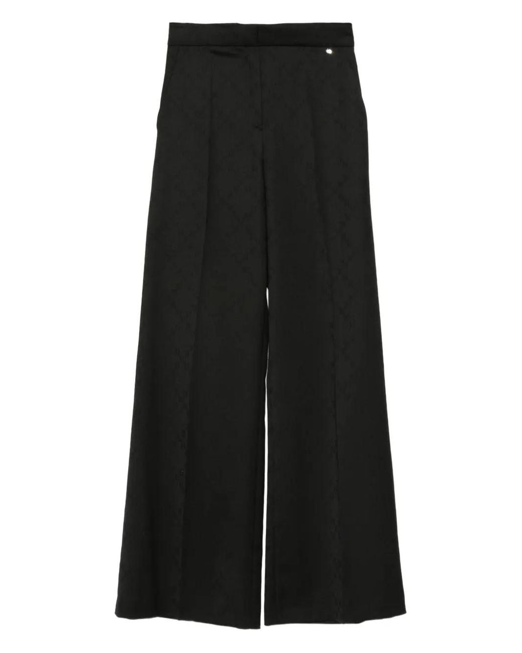 Nissa Black Pressed-Pleat Geometric-Pattern Trousers