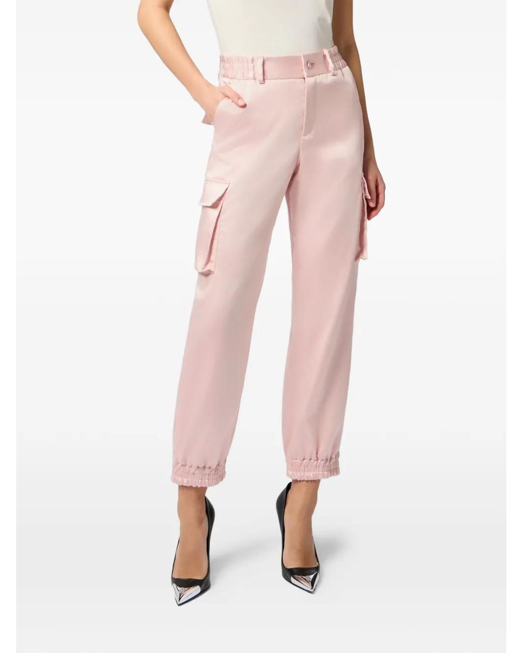 Philipp Plein Pink Satin Patch-Pocket Cargo Pants