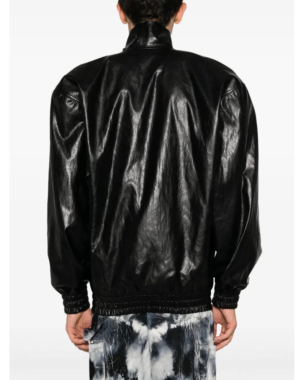 Gcds Black High-Shine Faux-Leather Jacket