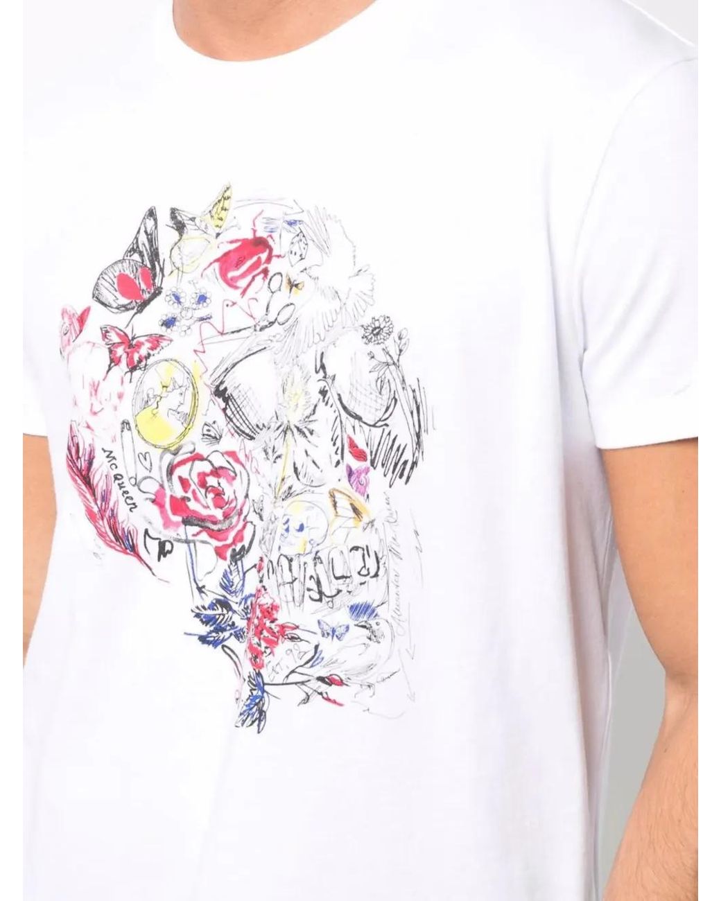 McQueen White Doodle Skull-Print T-Shirt for men