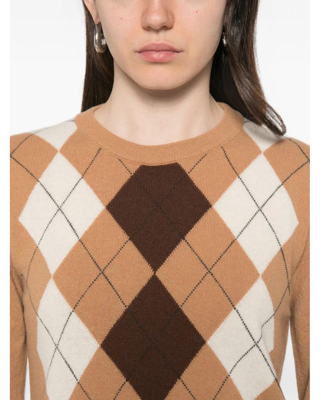 Jucca White Argyle-Pattern Crew-Neck Sweater