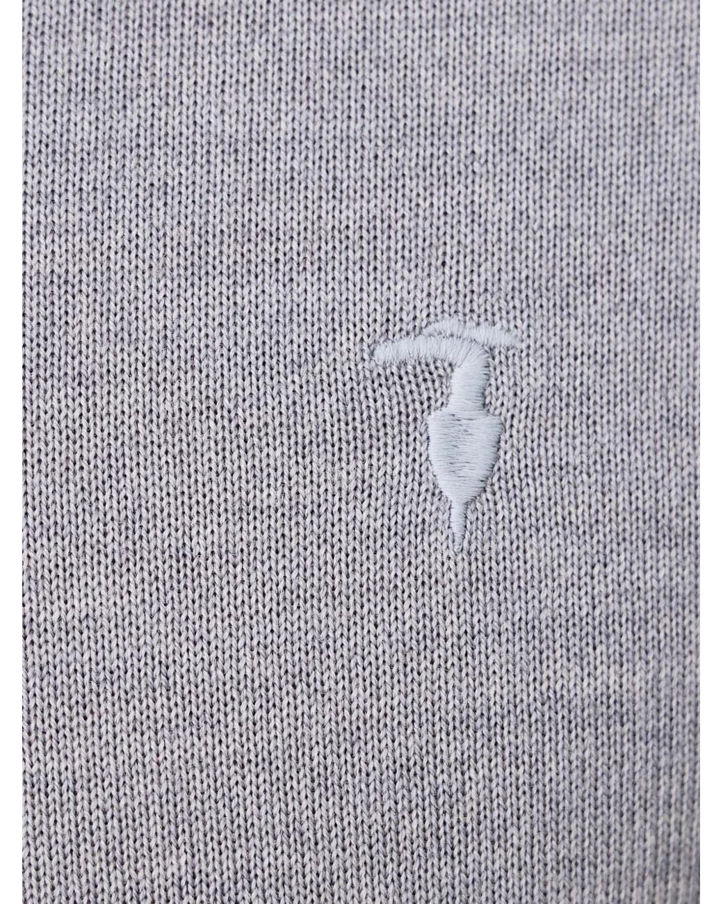 Trussardi Gray Embroidered-Logo Crew-Neck Sweater for men