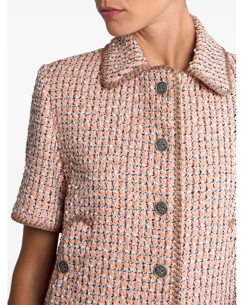 Etro Pink Check Tweed Jacquard Jacket