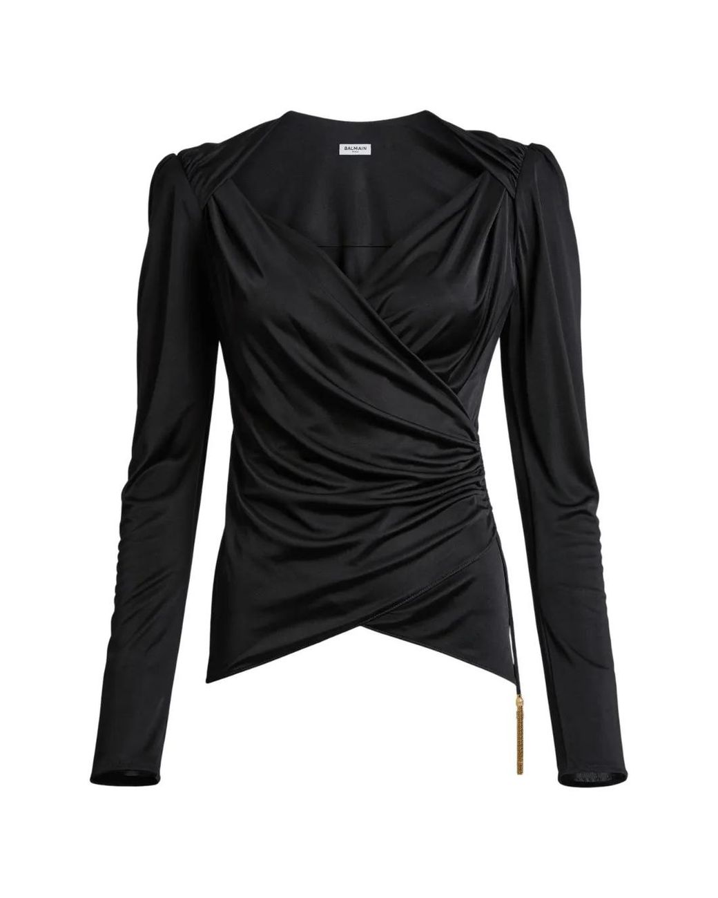 Balmain Black Draped Flowing Jersey Top