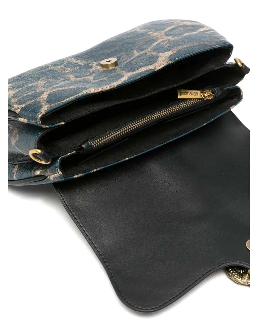 Just Cavalli Gray Athena Snake-Plaque Leopard-Print Shoulder Bag