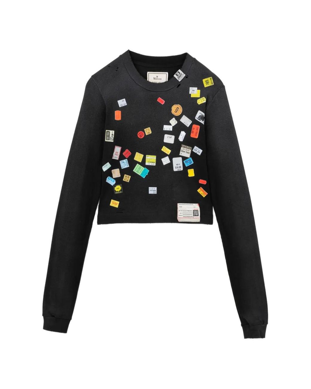 Maison Mihara Yasuhiro Black Price-Tag Sticker Printed Crop T-Shirt