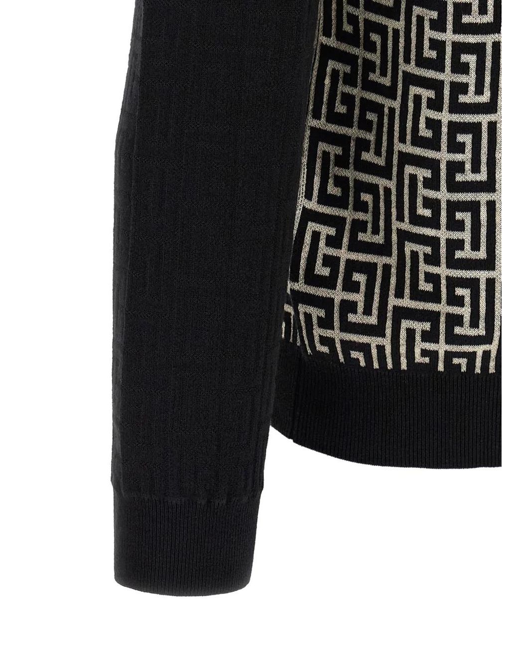 Balmain Black Pb Monogram Jacquard Sweater for men