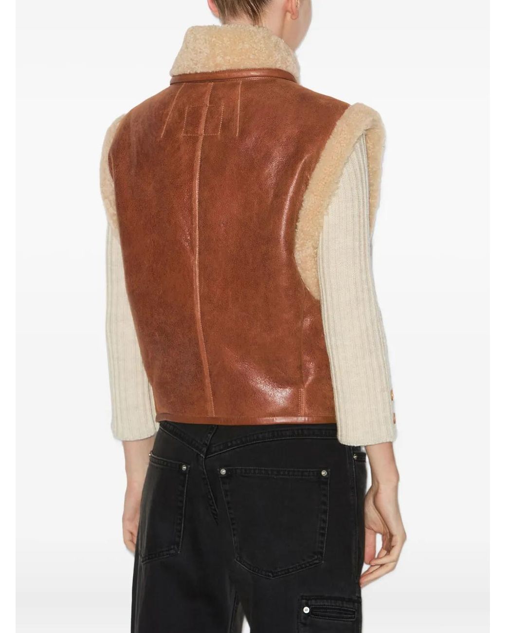 Isabel Marant Brown Cropped Leather Jacket With Plush Shearling Detailing