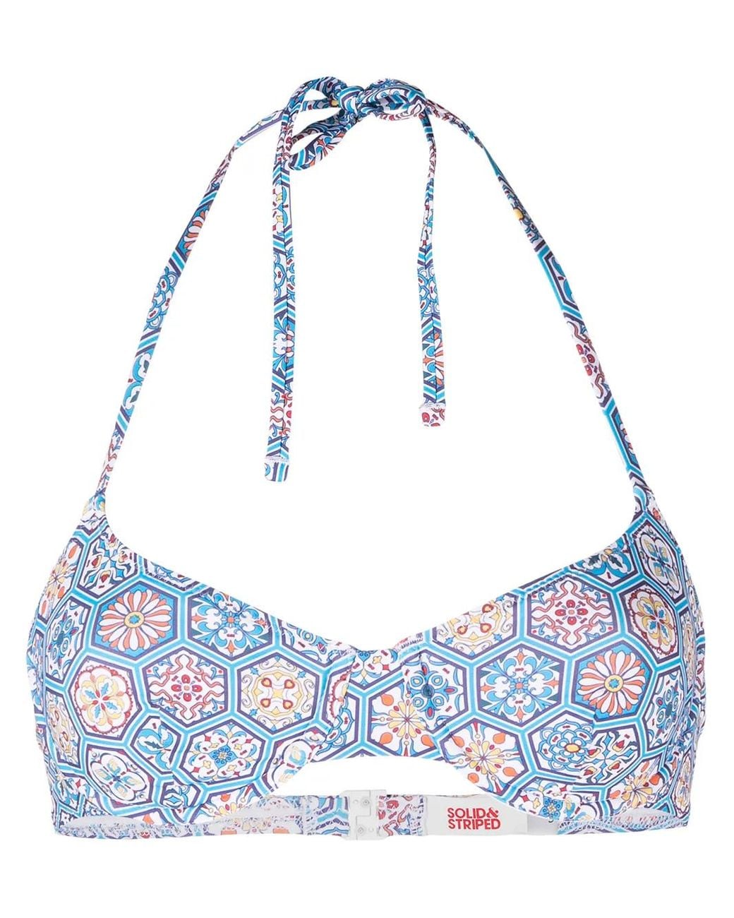 Solid & Striped Blue Ginger Geometric Bikini Top