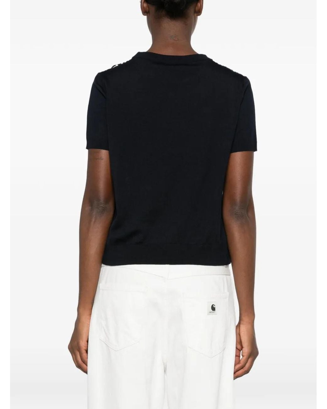 Max Mara Black Geometric-Print Short-Sleeve Sweater