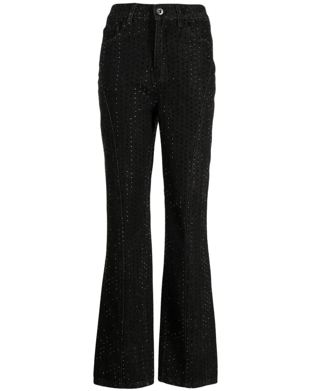 Self-Portrait Black Mid-Rise Embellished Flared Jeans