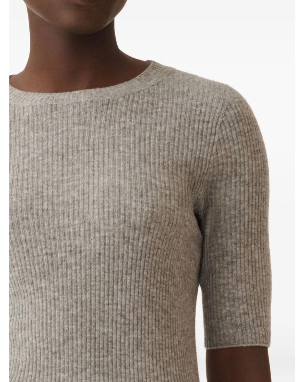 Fabiana Filippi Gray Ribbed Short-Sleeve Top