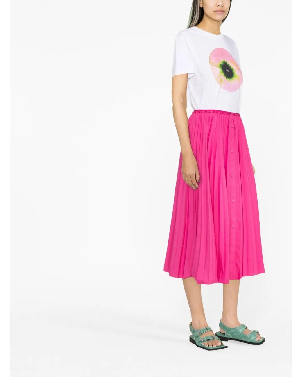 RED Valentino Pink Pleated Midi Skirt