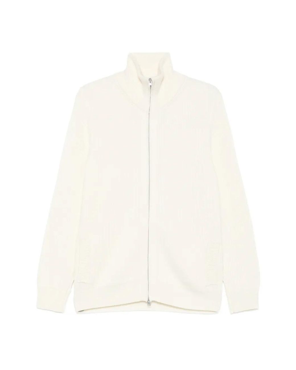 LUIGI GENTILE White Ribbed-Knit Zip-Up Cardigan for men