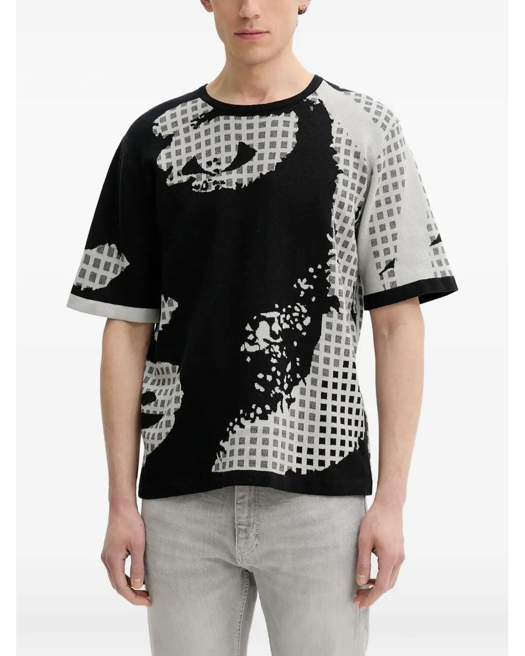 Desigual Black Graphic-Print Jacquard T-Shirt for men
