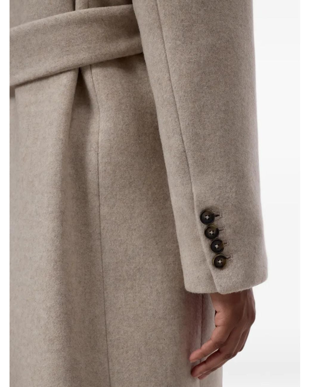 Closed Natural Belted Notch-Lapels Coat