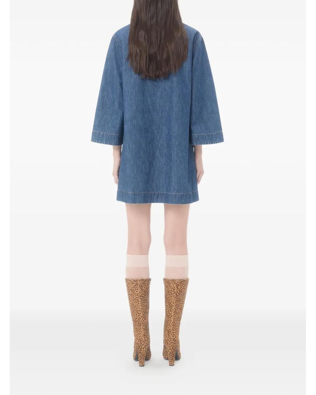 Valentino Garavani Blue V-Neck Cotton Mini Dress