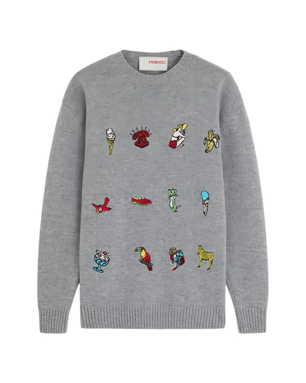 Fiorucci Gray Toys Embroidered-Patchwork Sweater