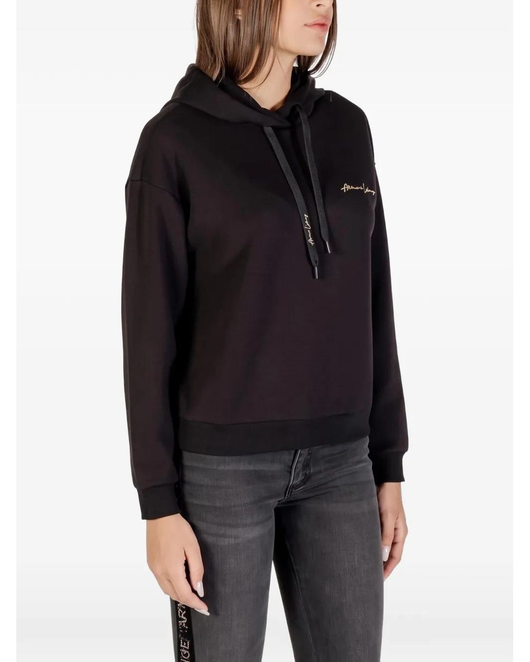ARMANI EXCHANGE Black Logo-Lettering Hoodie