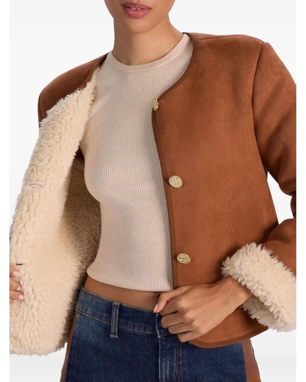 Alice + Olivia Brown Alma Vegan Suede Teddy Jacket