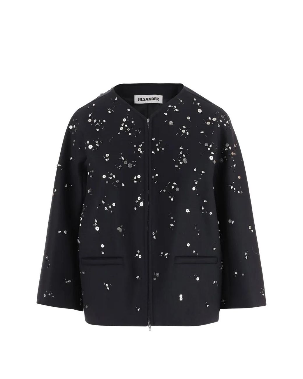 Jil Sander Black Veste Zippée En Laine À Ornements
