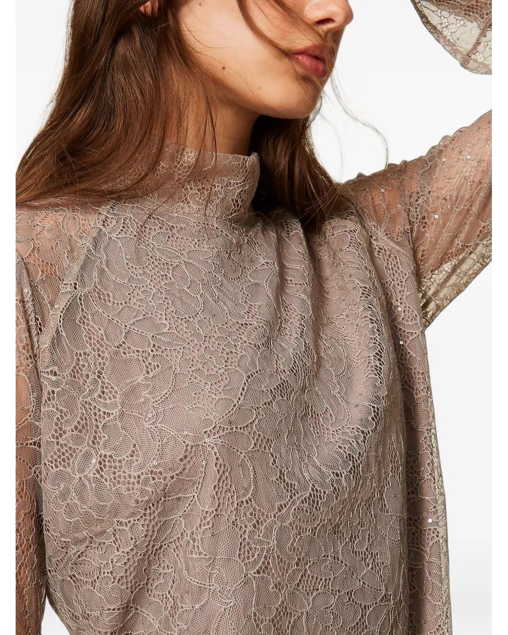Twinset Natural Short Lace Dress With Sequins