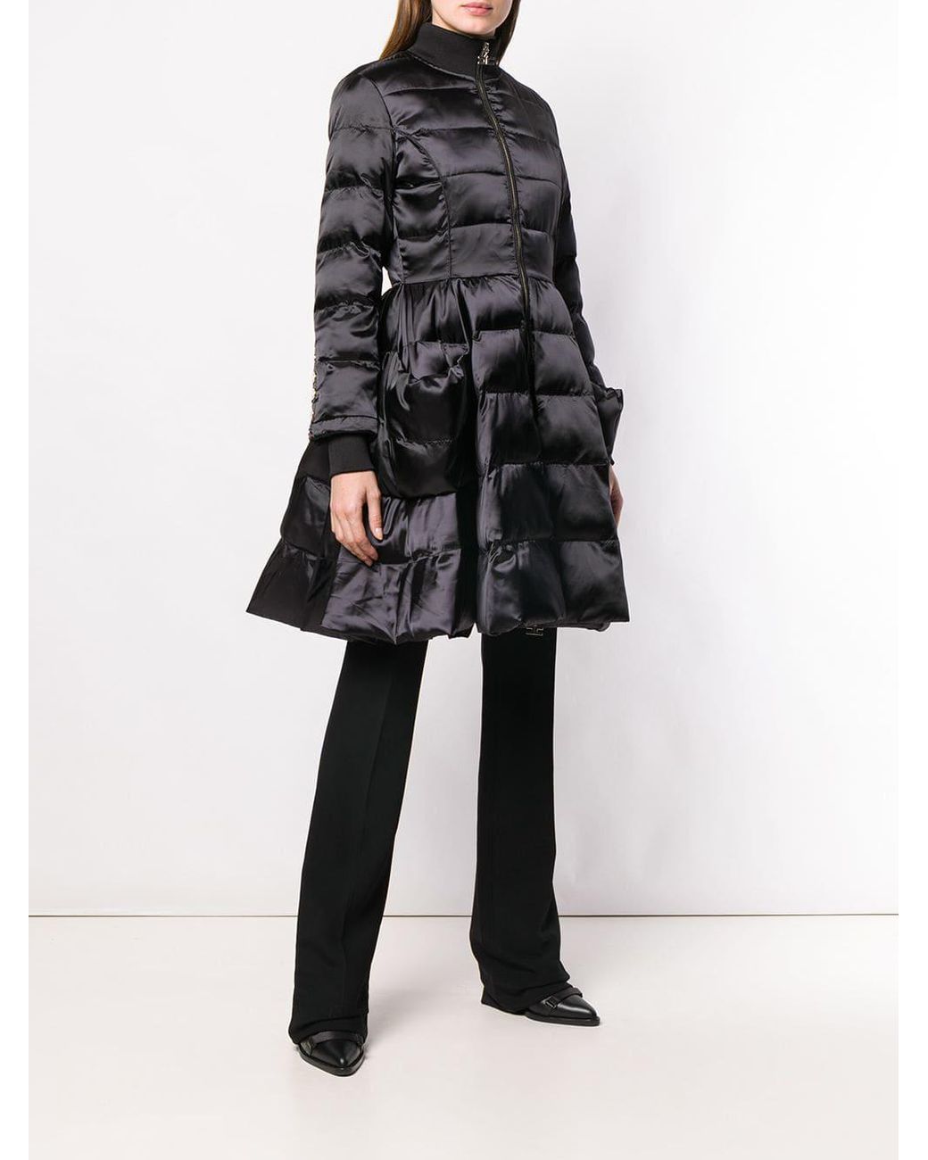 Elisabetta Franchi Flared Puffer Jacket in Black | Lyst Canada