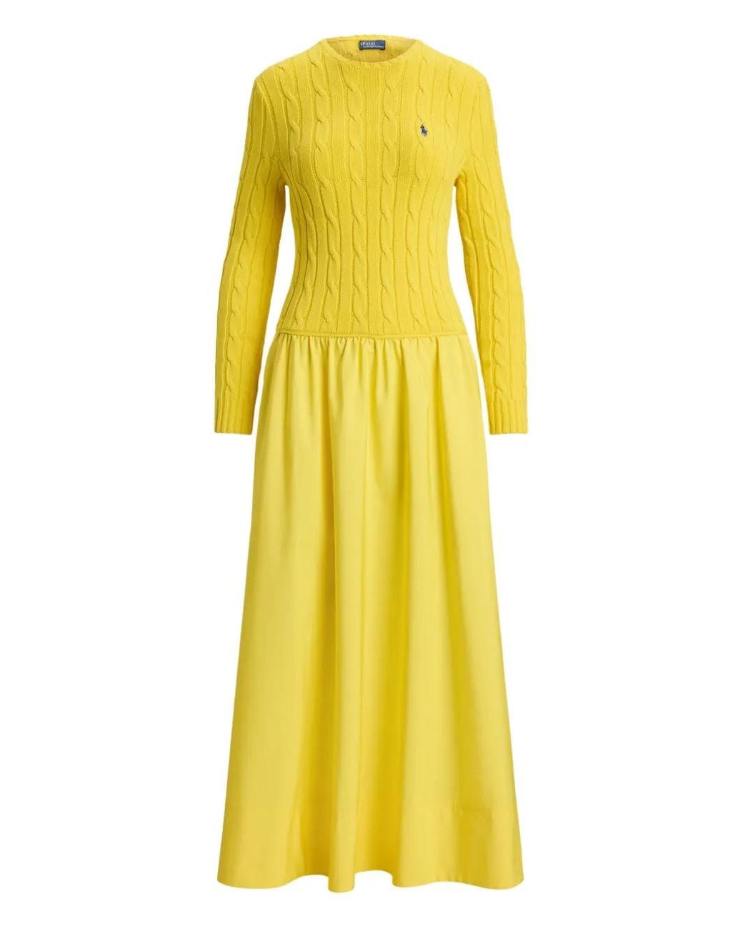 knee length dresses for ladies Authentic Cream Crewneck Long Sleeve Fit and Flare Dress main image 0