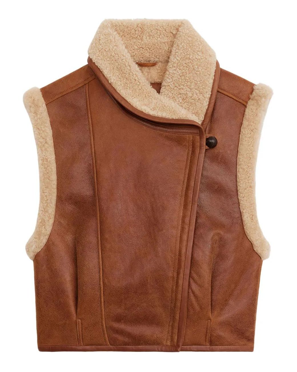 Isabel Marant Brown Cropped Leather Jacket With Plush Shearling Detailing