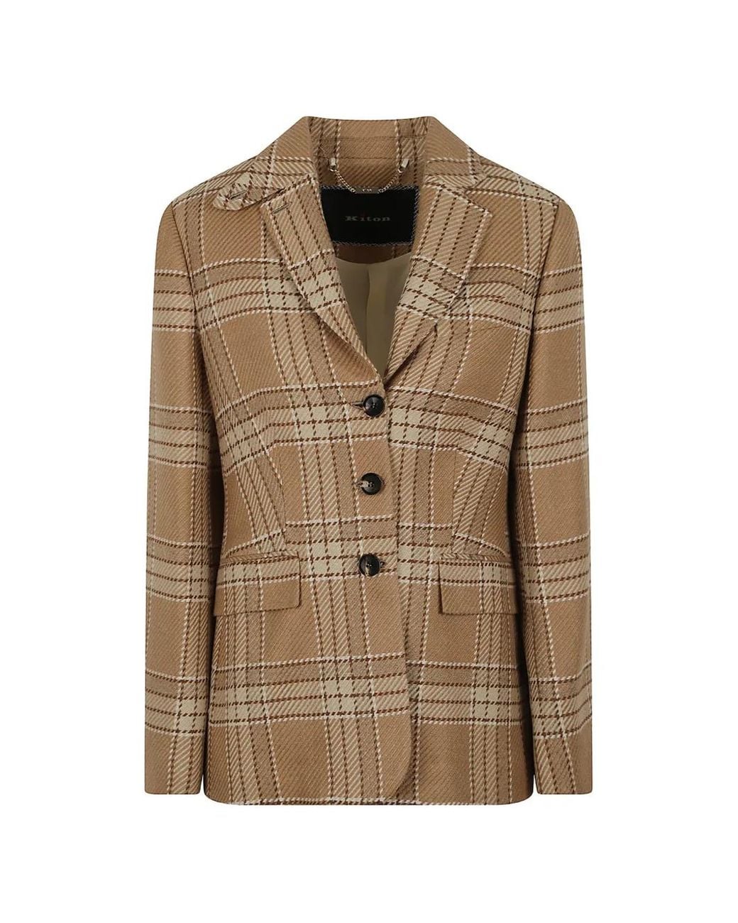 Kiton Brown Checked Single-Breasted Jacket