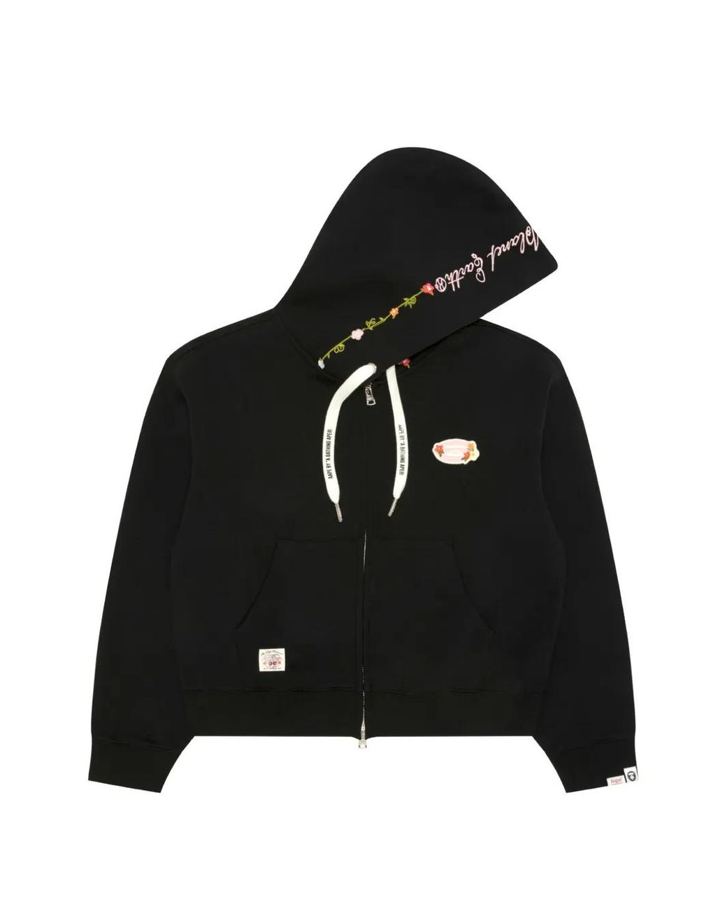 Aape By A Bathing Ape Black Floral-Patch Zip-Up Hoodie