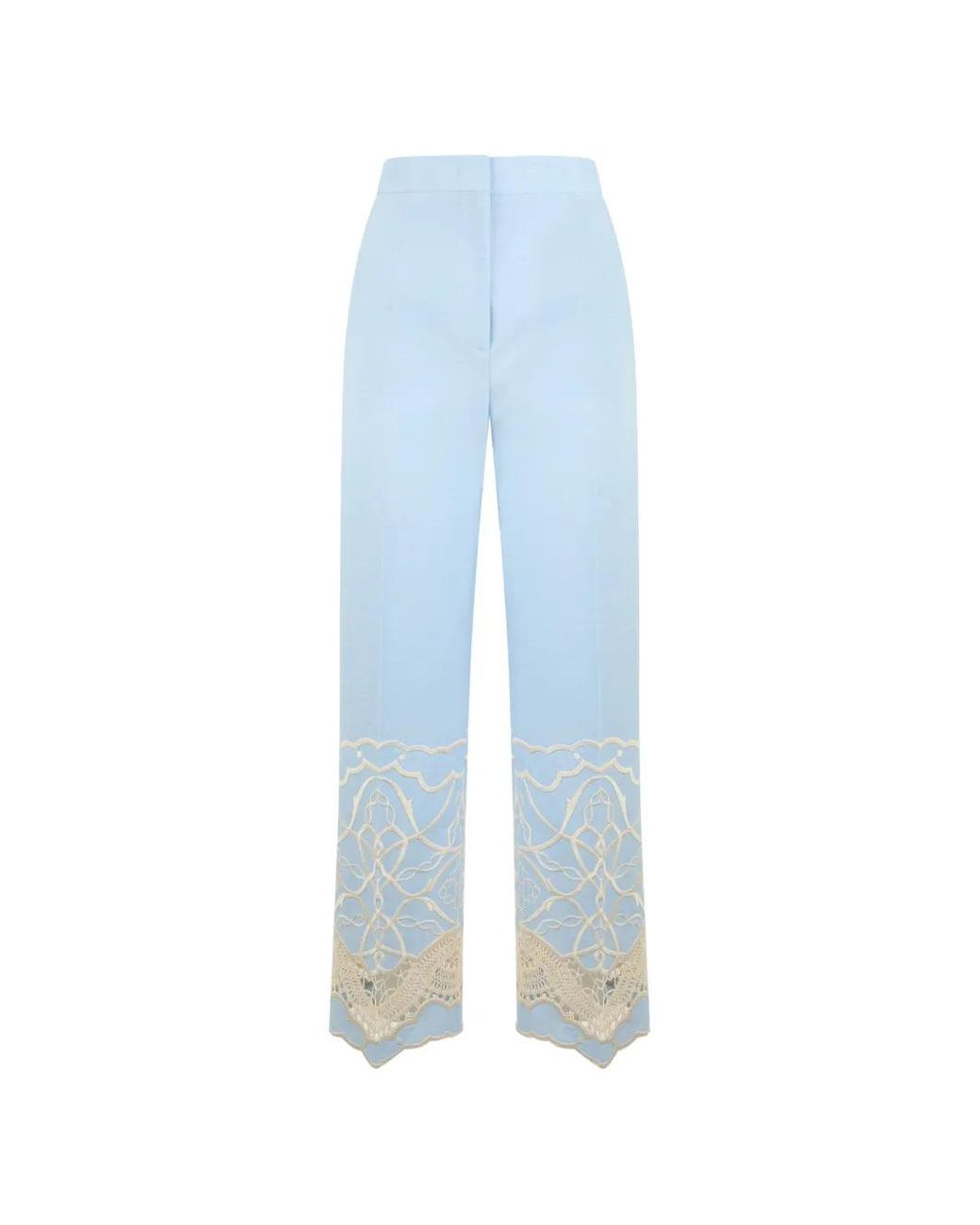 Alberta Ferretti Blue Pantalon Droit À Broderies
