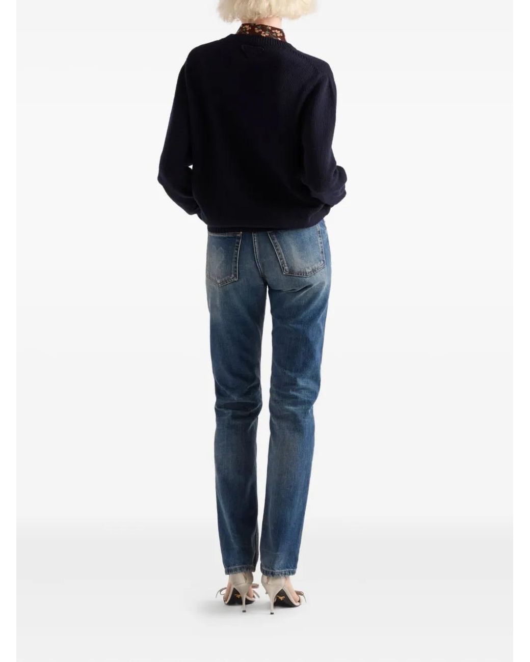 Prada Blue Ribbed Crew-Neck Sweater