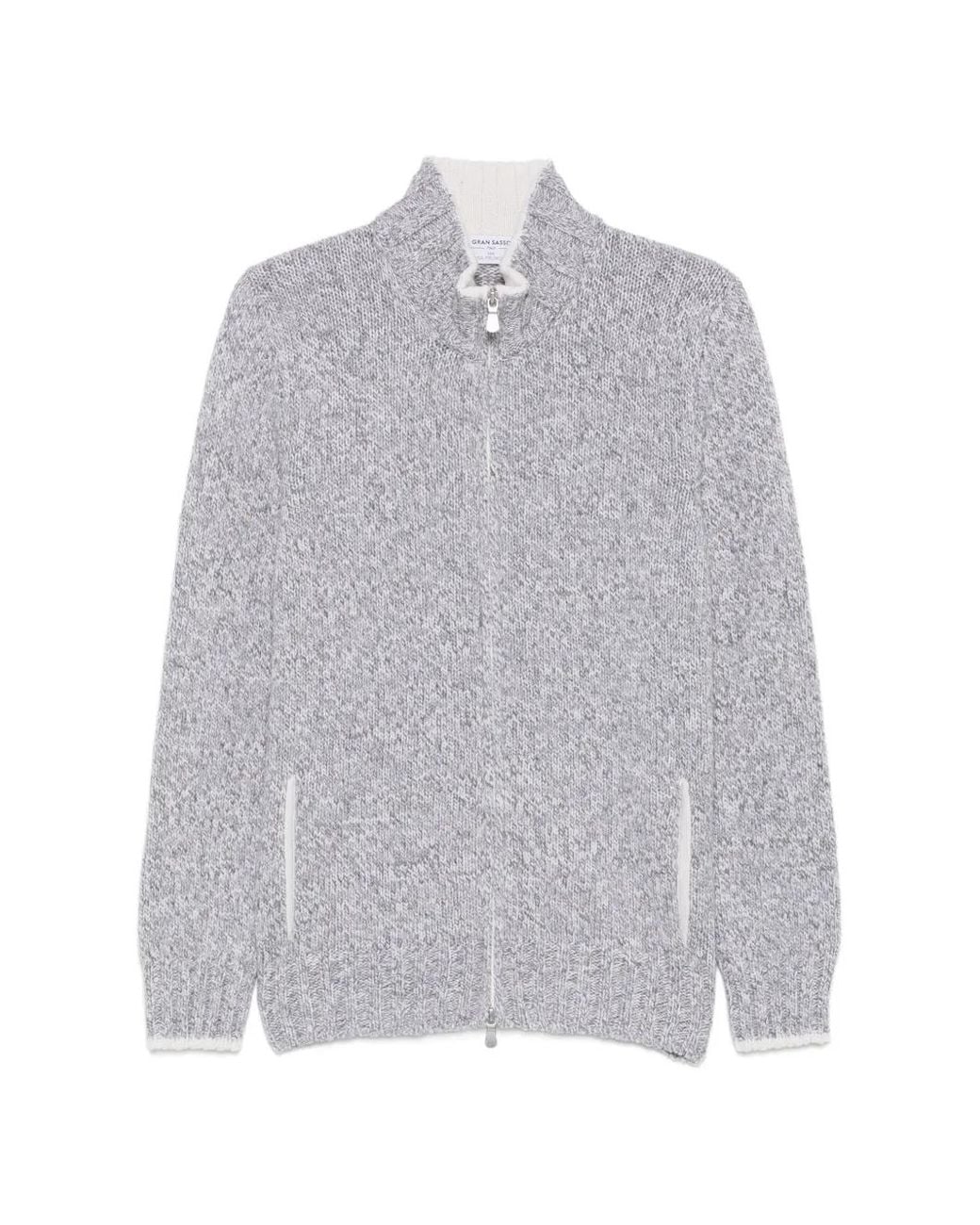 Gran Sasso Gray Zip-Up Marl-Knit Cardigan for men