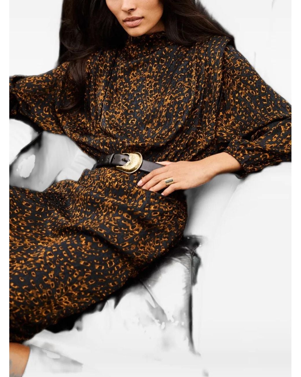 Ba&sh Black Hoelia Animal-Print Midi Dress