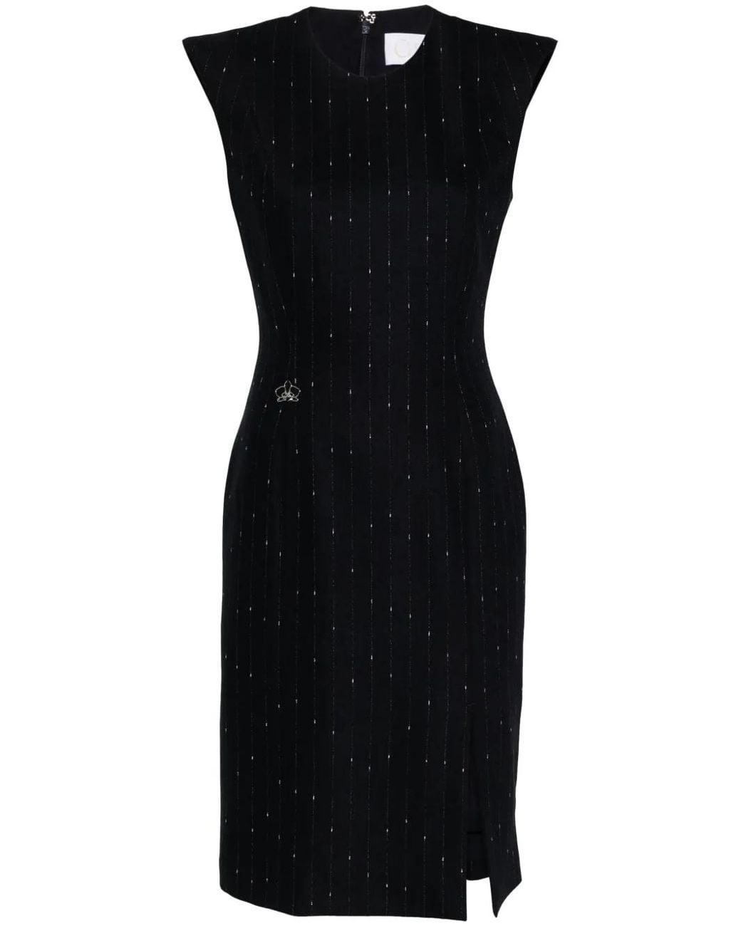 Genny Black Pinstriped Bodycon Midi Dress