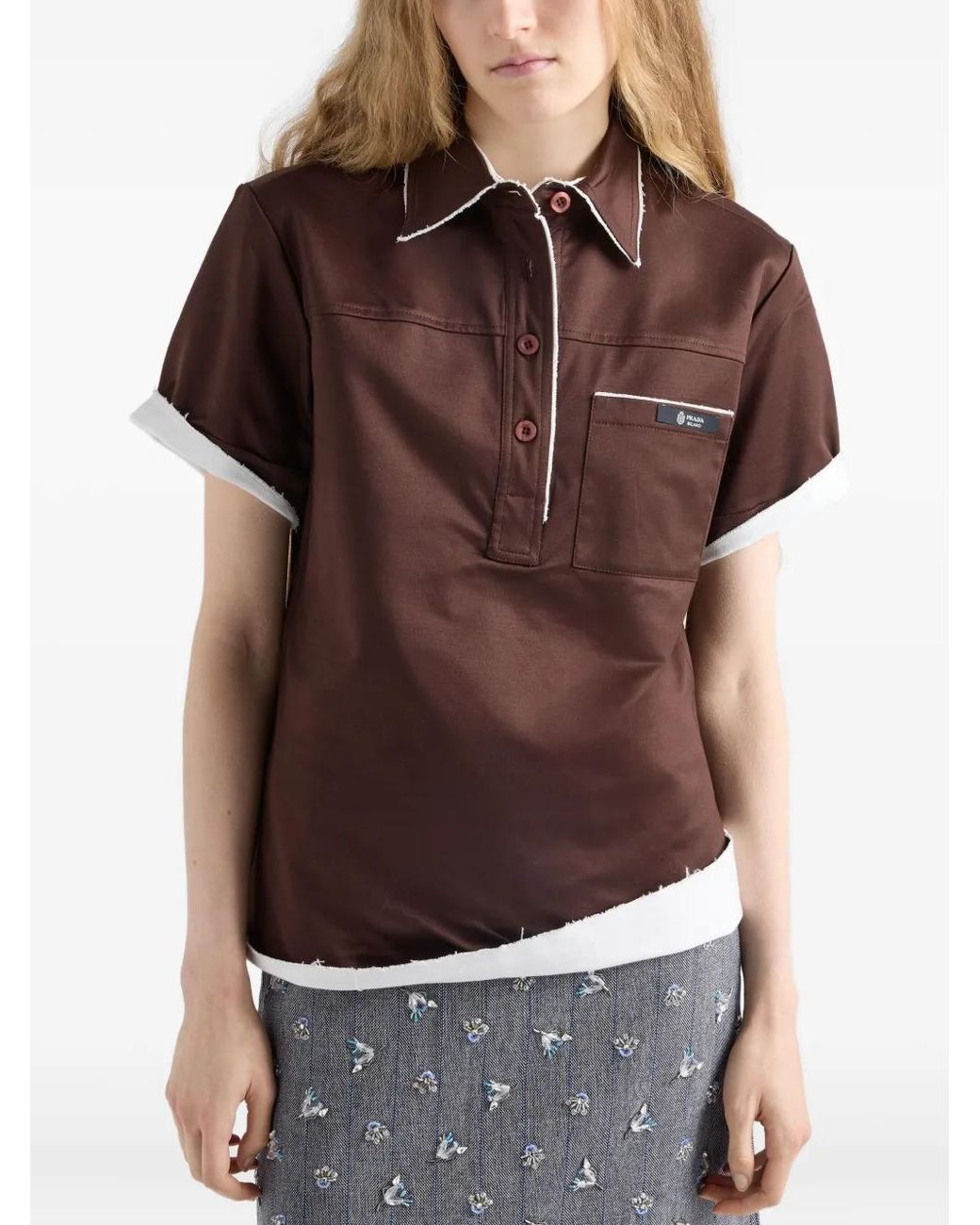 Prada Red Polo Lisle À Poche Plaquée Et Bords Francs