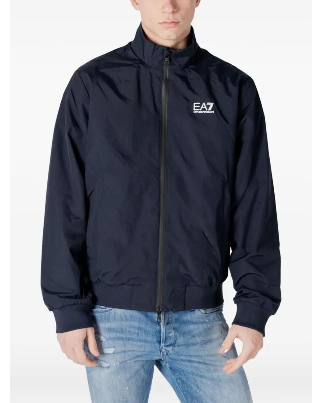EA7 Blue Logo-Print Bomber Jacket for men