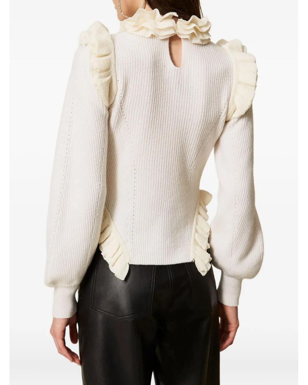 Twinset White Ruffled-Trim Jumper